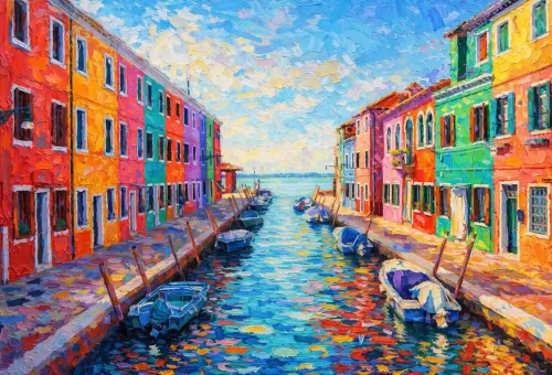 Burano_Venezia_Luce-riflessa-stile-pennello-grosso-impasto-materico